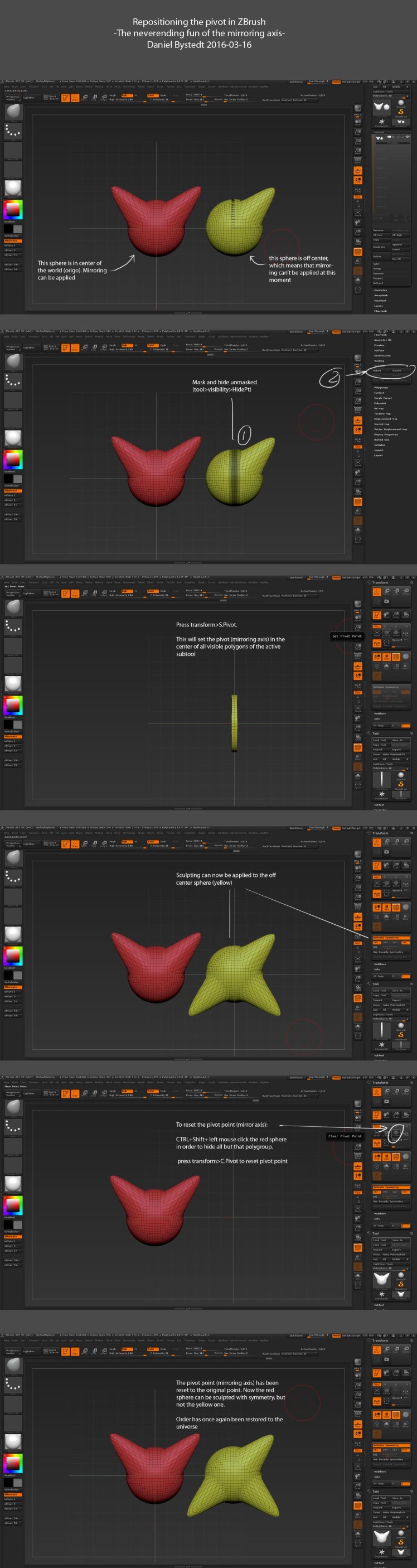 reset pivot on object in zbrush